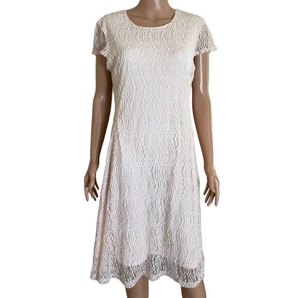 Alfani dress lace overlay pale pink knee length cap sleeve back zip SZ LG formal - Picture 2 of 8